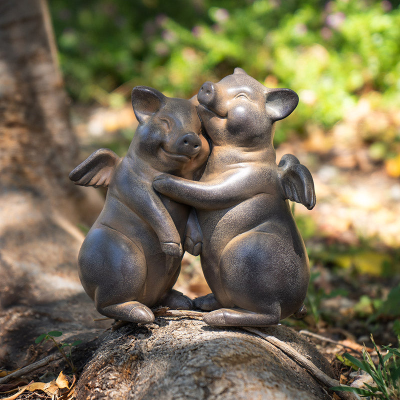 5" Tall Flying Pig Couple Hugging Resin Figurine, Charming Home Accent