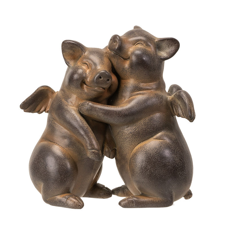 5" Tall Flying Pig Couple Hugging Resin Figurine, Charming Home Accent