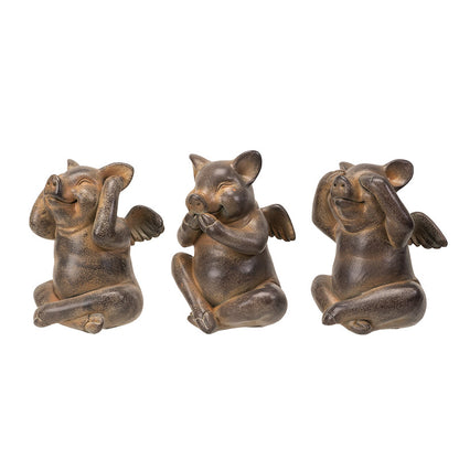 4" Tall See, Hear, Speak No Evil Flying Pig Resin Figurine Set, Home Decor