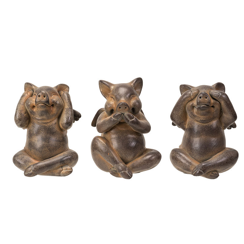 4" Tall See, Hear, Speak No Evil Flying Pig Resin Figurine Set, Home Decor