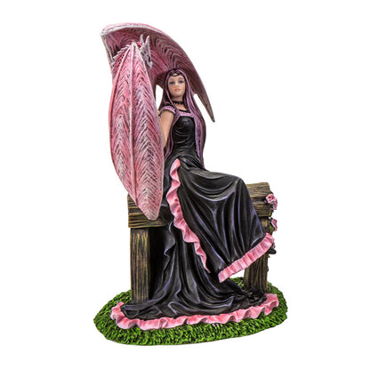 9" Inches Elegant Sorceress with Pink Dragon by Anne Stokes, Sitting on Floral Bench, Fantasy Magic Collectible Figurine for Home Decor