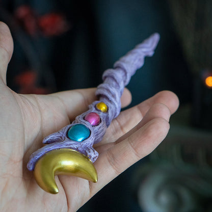 Crescent Moon Gemstone Magic Wand - Handcrafted Resin Mystical Wizard and Witch Wand, Fantasy Wand for Halloween, Cosplay, and Collectors - 9.4 Inches Multicolor