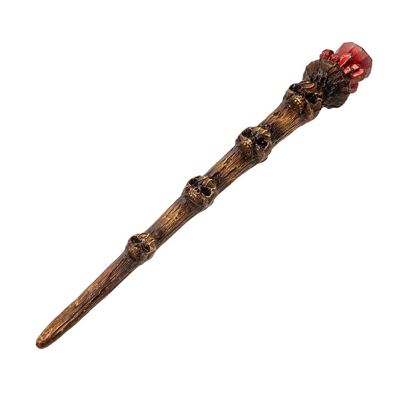 Skull and Red Crystal Magic Wand, Handcrafted Resin Wizard and Witch Wand for Halloween, Cosplay, Collectors and D‚cor, 9.3 Inches