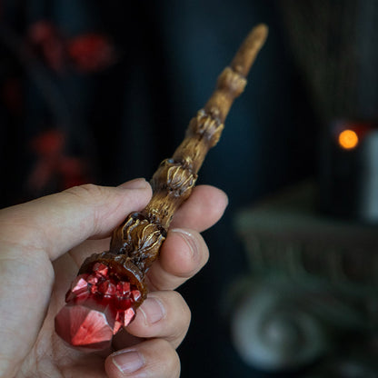 Skull and Red Crystal Magic Wand, Handcrafted Resin Wizard and Witch Wand for Halloween, Cosplay, Collectors and D‚cor, 9.3 Inches