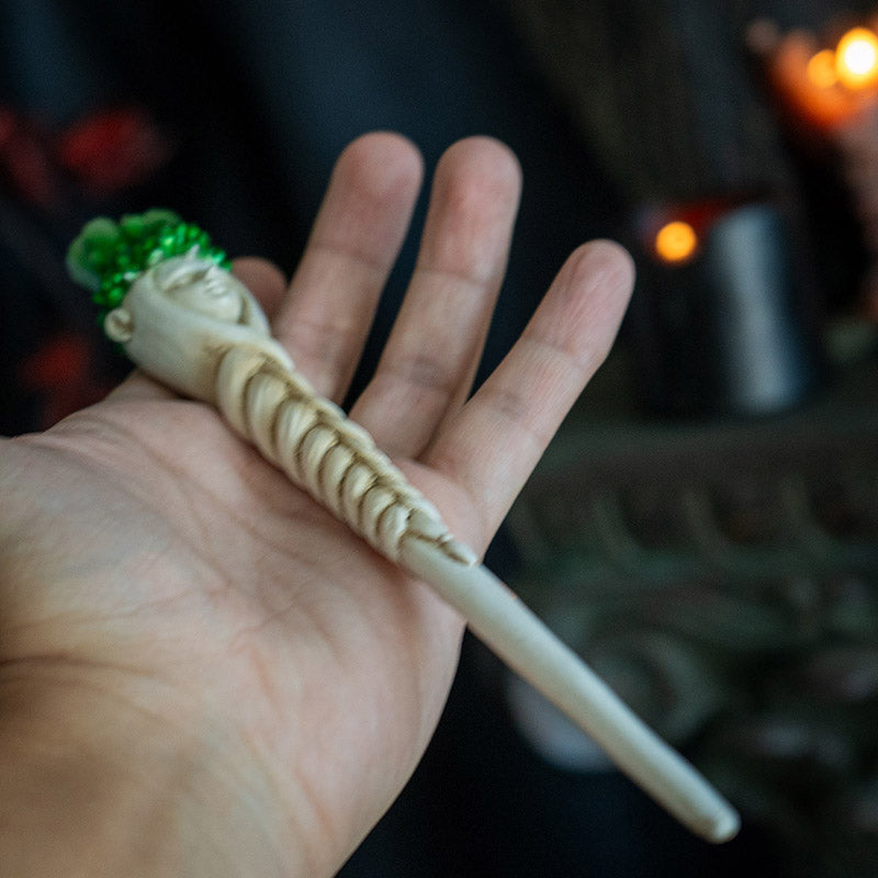 Skull and Red Crystal Magic Wand, Handcrafted Resin Wizard and Witch Wand for Halloween Cosplay Collectors and D‚cor, 9.3 Inches (Crystal Goddess Magic Wand)