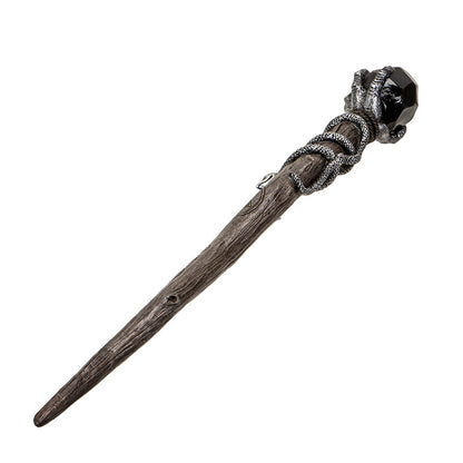 Black Magic Crystal Wand - Handcrafted Resin with Twisted Silver Claw and Snake Design, and Black Gemstone Crown, Perfect for Halloween Wizards, Witches, and Collectors - 13.9 Inches