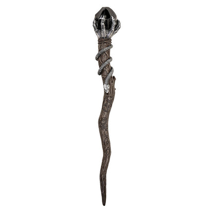 Black Magic Crystal Wand - Handcrafted Resin with Twisted Silver Claw and Snake Design, and Black Gemstone Crown, Perfect for Halloween Wizards, Witches, and Collectors - 13.9 Inches