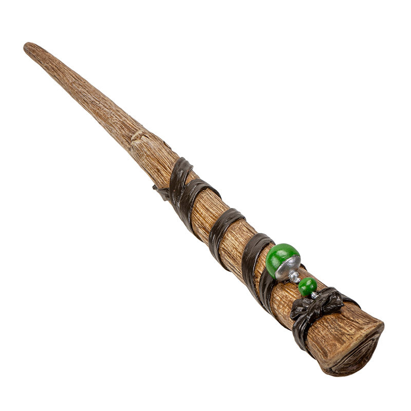 Magic Rune Wand - Handcrafted Resin with Ancient Rune Symbols, Green Gemstone Beads, and Leather Accents, Perfect for Halloween Wizards, Witches and Collectors - 14 Inches