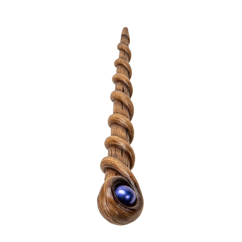 Willow Scepter Magic Wand - Handcrafted with Realistic Wood Finish, Spiraled Willow Design, and Midnight Blue Gemstone, Ideal for Halloween Cosplay, Wizards, and Witches - 13.7 Inches