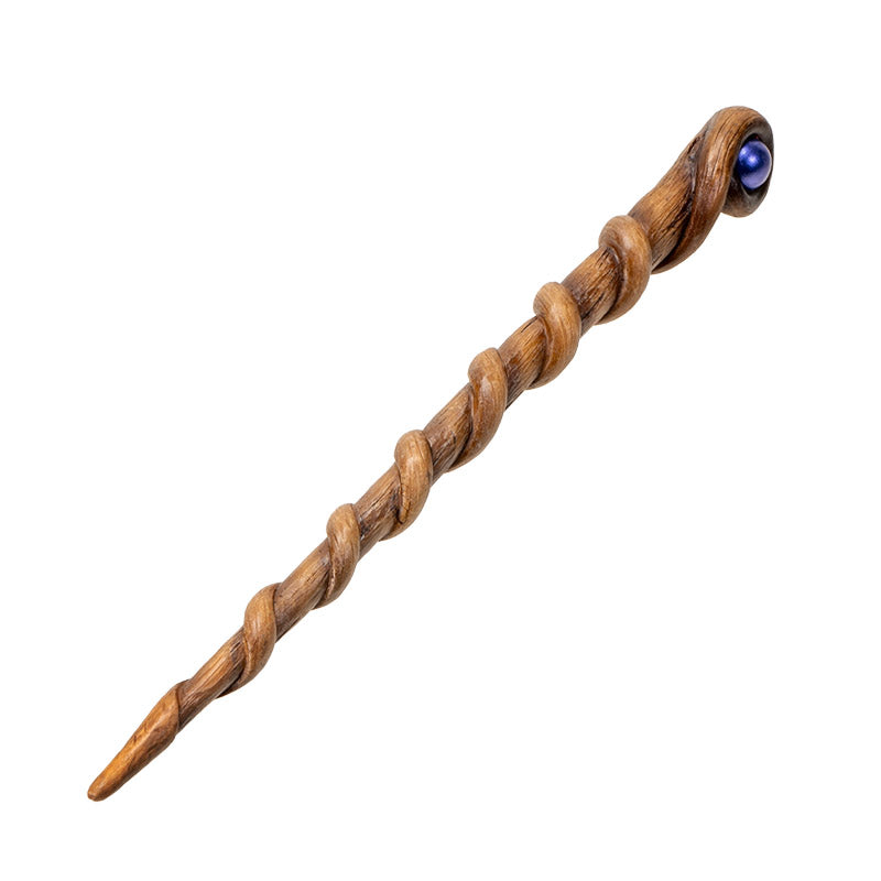 Willow Scepter Magic Wand - Handcrafted with Realistic Wood Finish, Spiraled Willow Design, and Midnight Blue Gemstone, Ideal for Halloween Cosplay, Wizards, and Witches - 13.7 Inches