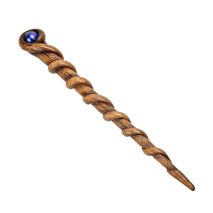 Willow Scepter Magic Wand - Handcrafted with Realistic Wood Finish, Spiraled Willow Design, and Midnight Blue Gemstone, Ideal for Halloween Cosplay, Wizards, and Witches - 13.7 Inches