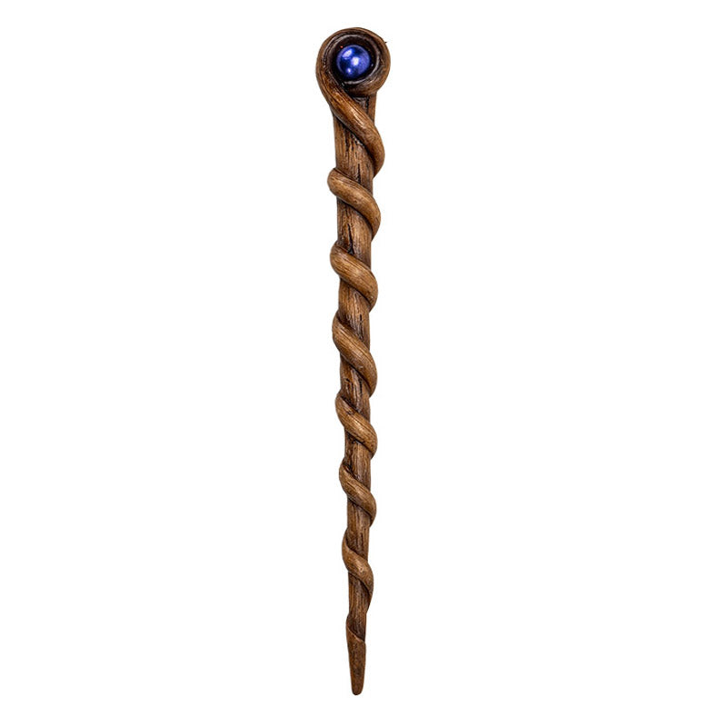 Willow Scepter Magic Wand - Handcrafted with Realistic Wood Finish, Spiraled Willow Design, and Midnight Blue Gemstone, Ideal for Halloween Cosplay, Wizards, and Witches - 13.7 Inches