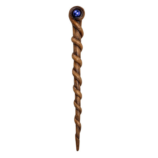 Willow Scepter Magic Wand - Handcrafted with Realistic Wood Finish, Spiraled Willow Design, and Midnight Blue Gemstone, Ideal for Halloween Cosplay, Wizards, and Witches - 13.7 Inches