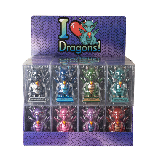 24 Piece I Love Dragon Figurine Set Featuring 8 Unique Dragons