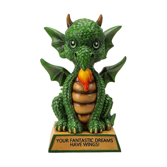 Dragon Collectible Figurine Featuring Flame Design and Your Fantastic Dreams Have Wings Message