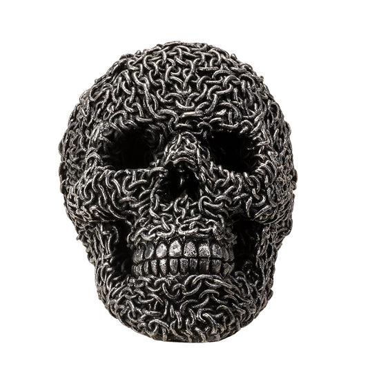 Chain Wrapped Skull Head Sculpture