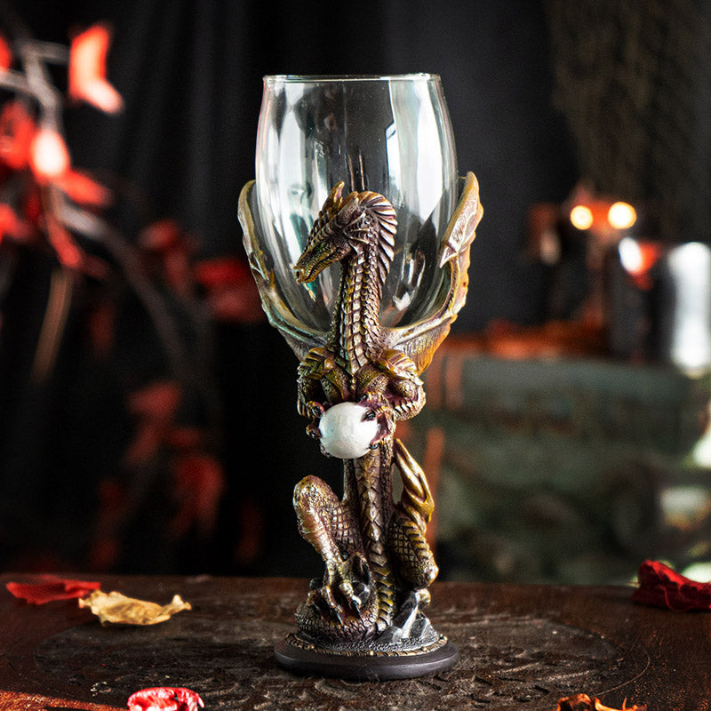 Medieval Dragon Crystal Orb Wine Goblet by Ruth Thompson 7oz Detailed Dragon and Dungeon Resin Cup with Mystical Design Unique Fantasy Goblet for Parties or Gifts