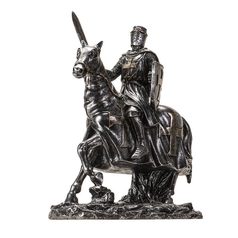 Medieval Knight on Horseback with Sword and Shield Figurine