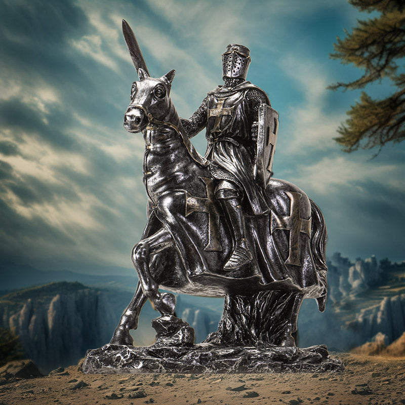 Medieval Knight on Horseback with Sword and Shield Figurine