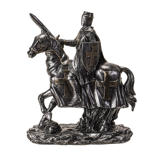 Medieval Knight on Horseback with Sword and Shield Figurine