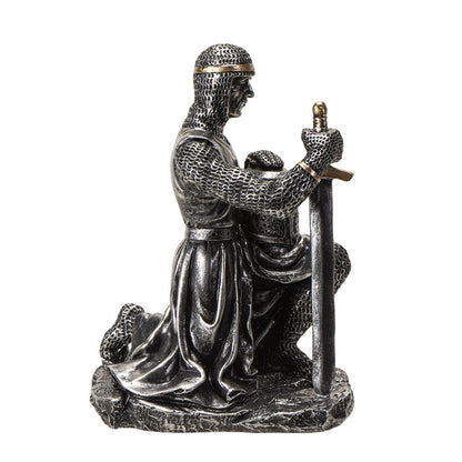 Kneeling Medieval Knight Figurine with Sword and Shield