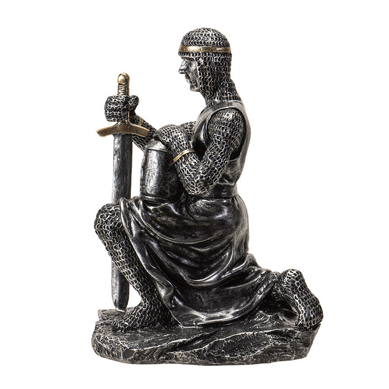 Kneeling Medieval Knight Figurine with Sword and Shield