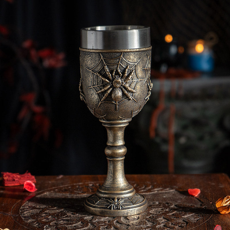 Spider Web Goblet with Intricate Spider Design 7oz Stainless Steel Chalice for Halloween Decor Gift for Unique and Spooky Drinkware