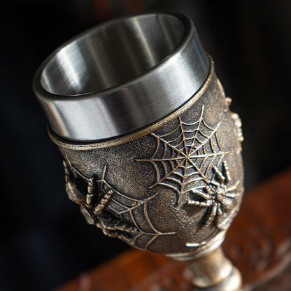 Spider Web Goblet with Intricate Spider Design 7oz Stainless Steel Chalice for Halloween Decor Gift for Unique and Spooky Drinkware