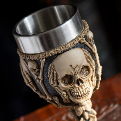 Hear See Speak No Evil Skeleton Wine Goblet 7oz Stainless Steel Skull Chalice for Halloween Decor Gothic Party Cup for Halloween Lovers