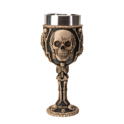 Hear See Speak No Evil Skeleton Wine Goblet 7oz Stainless Steel Skull Chalice for Halloween Decor Gothic Party Cup for Halloween Lovers