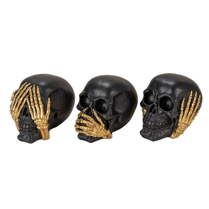 Hear See Speak No Evil Skull Figurine Set of 3 (Big)