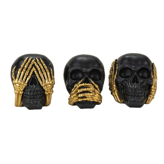 Hear See Speak No Evil Skull Figurine Set of 3 (Big)