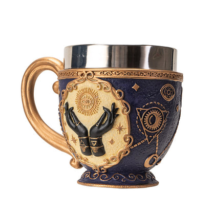 Tarot Tea Cup 8 floz Resin And Stainless Steel Mug with Mystical Symbols Ideal for Coffee Tea Drinks Gift for Tarot Spiritual And Halloween Decor