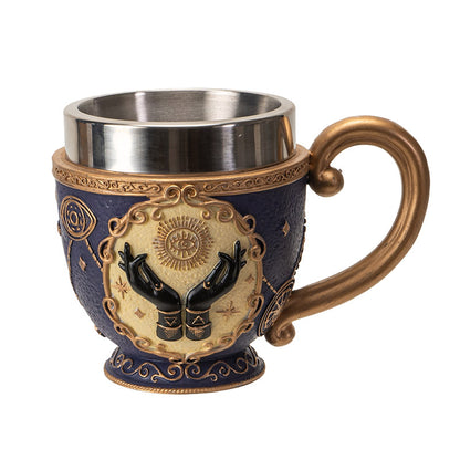 Tarot Tea Cup 8 floz Resin And Stainless Steel Mug with Mystical Symbols Ideal for Coffee Tea Drinks Gift for Tarot Spiritual And Halloween Decor