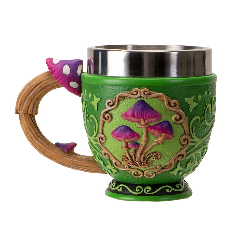 Mushroom Tea Cup 8 Floz Resin Mug with Stainless Steel Forest Design Perfect for Tea and Coffee Ideal Gift for Nature Lovers Home and Fantasy Decor