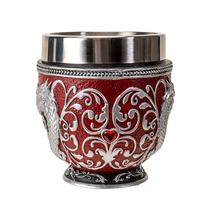 Heart-shaped Dragon Tea Cup 8 Floz Resin and Stainless Steel Mug with Silver Dragon Handle Red Accents Ideal for Coffee Tea And Unique Fantasy Themed Decor