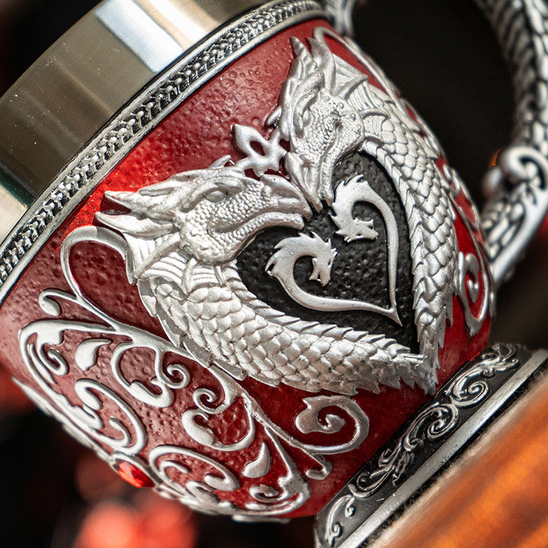 Heart-shaped Dragon Tea Cup 8 Floz Resin and Stainless Steel Mug with Silver Dragon Handle Red Accents Ideal for Coffee Tea And Unique Fantasy Themed Decor