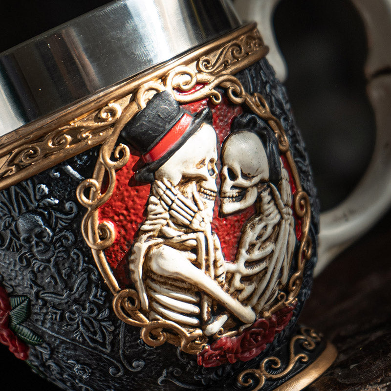 Romantic Skeleton Tea Cup 8oz Resin Cup with Stainless Steel Featuring Gothic Skeleton Design Perfect for Tea Coffee and Spooky Home Decor