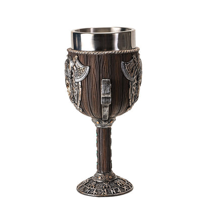 Viking Warrior Skull Goblet 8 Floz Resin and Stainless Steel Chalice with Nordic Symbols and Viking Shield Design Perfect for Wine and Unique Home Decor