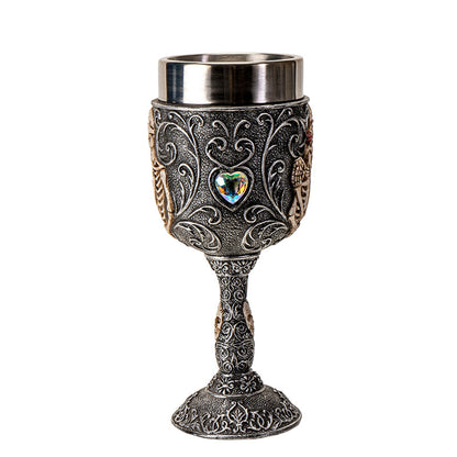 Skeleton Couple Wine Goblet Gothic 8 Floz Chalice Cup with Romantic Skeletal Embrace Design Resin and Stainless Steel Wine Glass for Halloween Decor and Bar Display