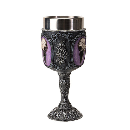 Raven Skull Goblet 8 Floz Resin Chalice with Stainless Steel Featuring Raven Skull and Floral Design Perfect for Wine and Gothic Home Decor Display