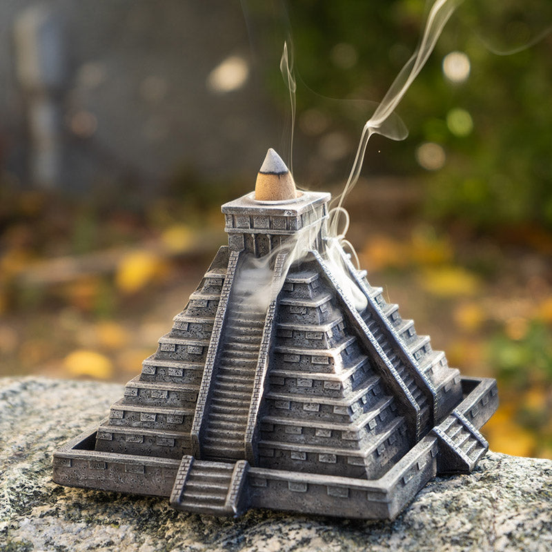 Aztec Temple Backflow Incense Burner with Intricate Stone Like Resin Design Decorative Pyramid Incense Holder for Aromatherapy and Home Decor