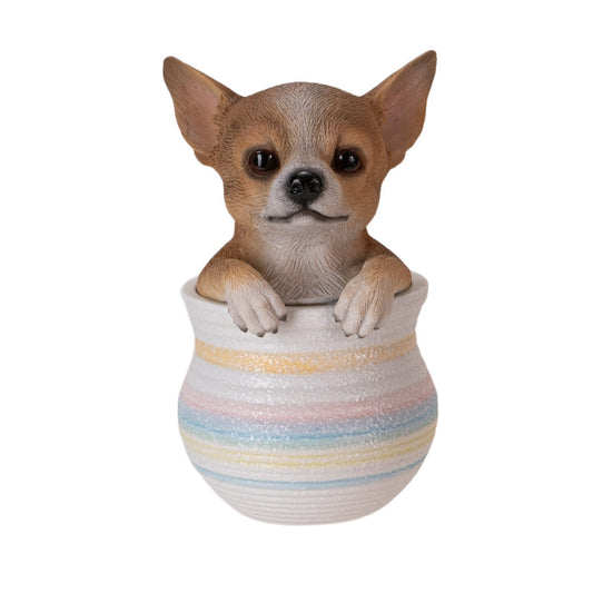 Chihuahua Dog Figurine in Decorative Pot