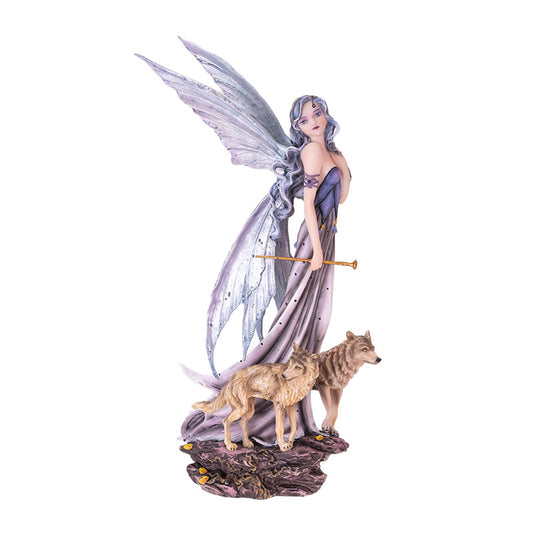 Moonlight Fairy with Glittering Wings and Guardian Wolves