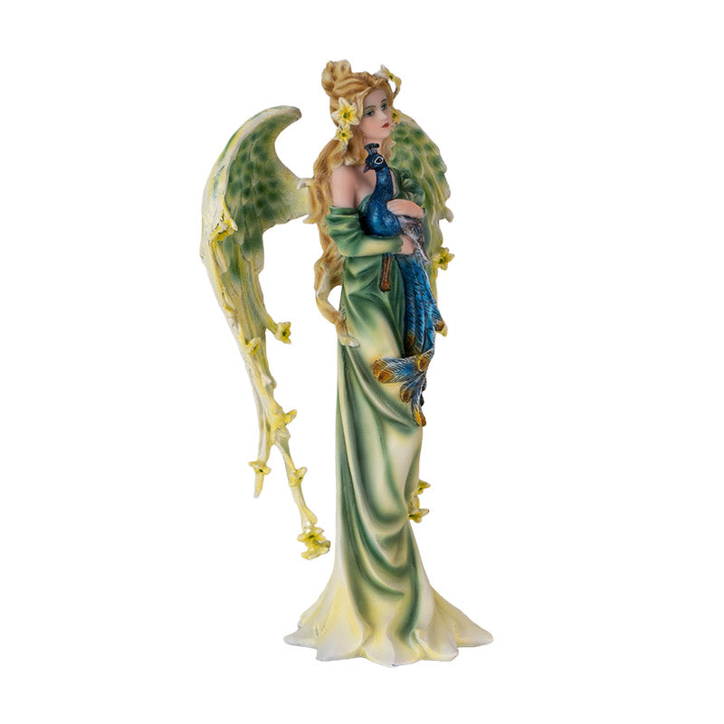 Forest Fairy with Peacock Figurine with Leafy Wings