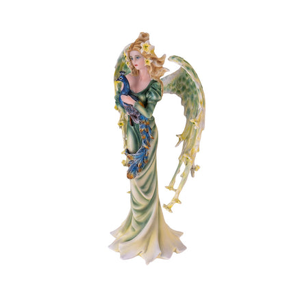 Forest Fairy with Peacock Figurine with Leafy Wings