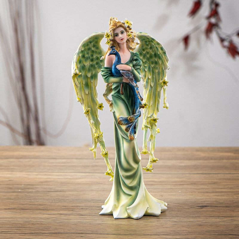 Forest Fairy with Peacock Figurine with Leafy Wings