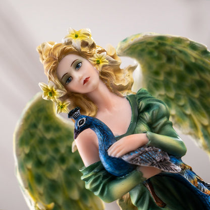 Forest Fairy with Peacock Figurine with Leafy Wings