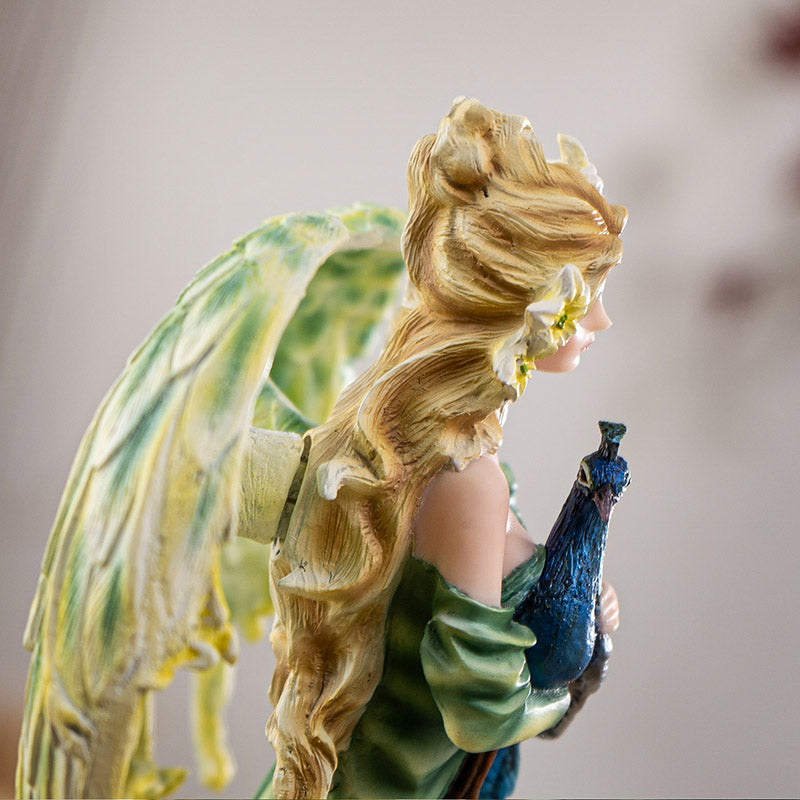 Forest Fairy with Peacock Figurine with Leafy Wings