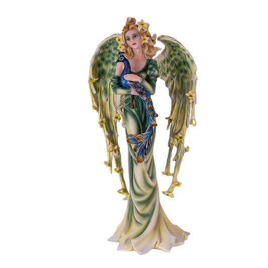 Forest Fairy with Peacock Figurine with Leafy Wings